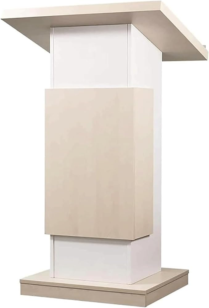 Wooden Slanted Desktop Lectern Mobile Pulpits on Wheels Practical Podium Stand with Open Storage and Wire Holes for Church School Classroom Seminar Auditorium