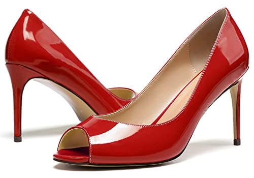 Zamikoo Women's Peep Toe Pumps 3.5" High Heel Slip On Classic Fashion Summer Dress Shoes for Wedding Party Event US Size 5 - Size 133