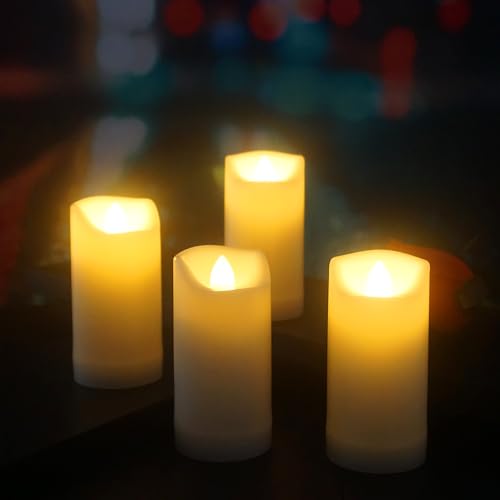 Image of QIDEA 2 inchX4 inch Outdoor Waterproof Flameless Candles With Timer, Battery Operated Flickering Led Pillar Candles, Electric Plastic Fake Candles For Home Garden Wedding Halloween Xmas Decorations 4 Pack