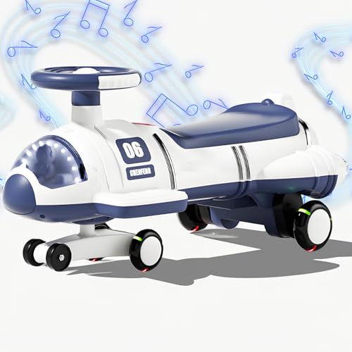 RIDEONMOP Elektrisches Wackelauto mit Pedal, 6V Kinderspielzeug, 2-in-1-Schaukelauto, stummes buntes lichtemittierendes Rad, 360 Grad drehbares Driftauto, geeignet als Geschenk für Kinder,Weiß