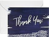 48 Thank You Cards with White Envelopes - Navy Blue Set Bulk Pack | Silver Foil Stamped Blank Inside | Thank You Notes Cards for Business, Bridal, Baby Shower, Wedding, Graduation & More