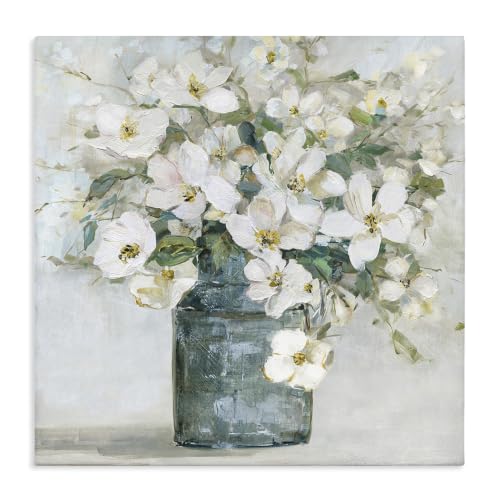 White Geranium Bouquet Floral Still Life, 24 x 24 Inch Canvas Wall Art