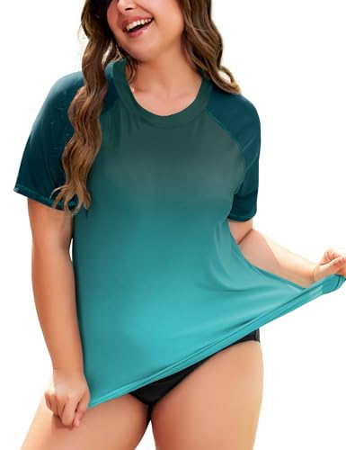 COOTRY Womens Plus Size Rash Guard Short Sleeve Swim Shirt UPF 50+ Sun Protection Swimsuit Top