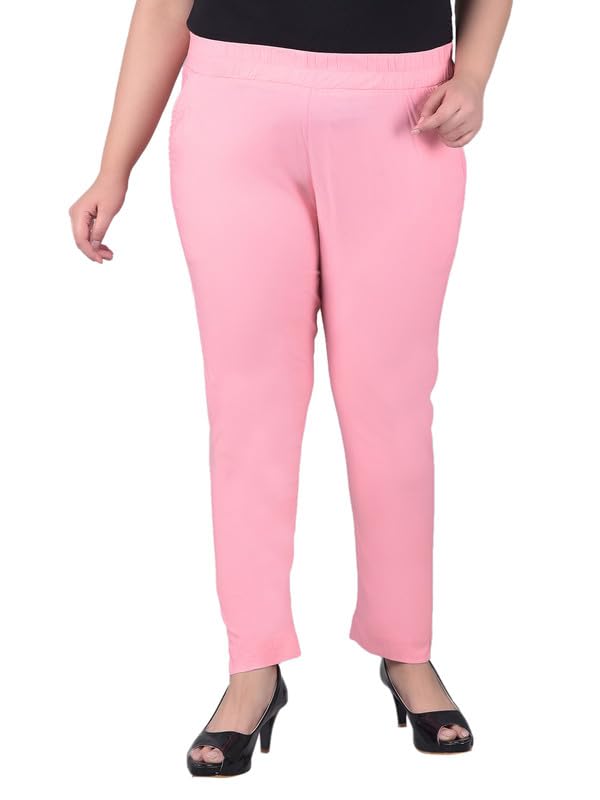 comfort lady Regular Fit Elastic Waist Cotton Pencil Pant Casual/Formal Trousers with Dual Side Pockets for Women-picture-40