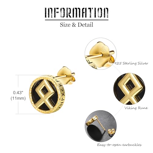Pendientes de runa vikinga KINGWHYTE de plata de ley 925 con ónix negro 6