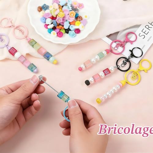 KBRPEY 21 Pièces Porte Clef Kit de Coloré Fabrication Barre à Faire Soi Même Métalliques Perler DIY Porte Clés Accessoires pour Bijoux Pendants Breloques(Set A) – vue 4