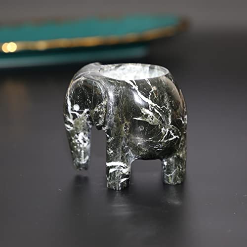 Onyx Elephant Tea Light Elephant Light Candle Holder Ornament Fossil Stone (Black Marble)