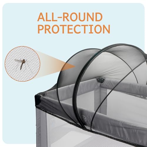 BEBONO Mosquito Net for Playpen with 2-Way Zipper, Keep Cats Out, Netting Cover Foldable with Storage Bag, Black by BEBONO - Image 3