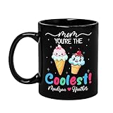 Customized Mommy Black Ceramic Cup, Unique Mother Teacup, Mom & Kids Ice Cream Travel Mug with Names, Mama Cups Gifts for Mothers Day, Mom You're The Coolest Coffee Mugs (11 oz)