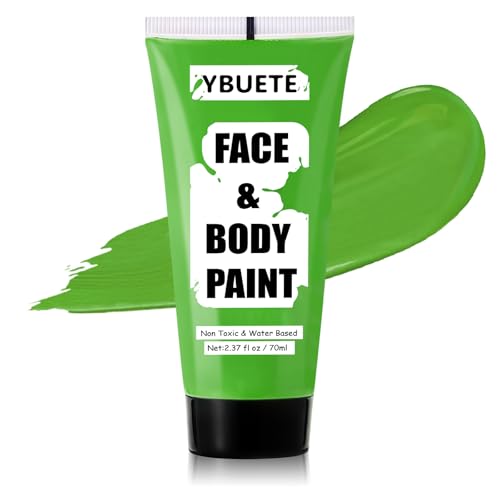 YBUETE Light Green Water Based Face Body Paint for St. Patrick’s Day,2.37 OZ Large Tube Full Coverage Face Paint for Cosplay Monster Hulk Witch,Washable Green Body Painting Adult Halloween SFX Makeup