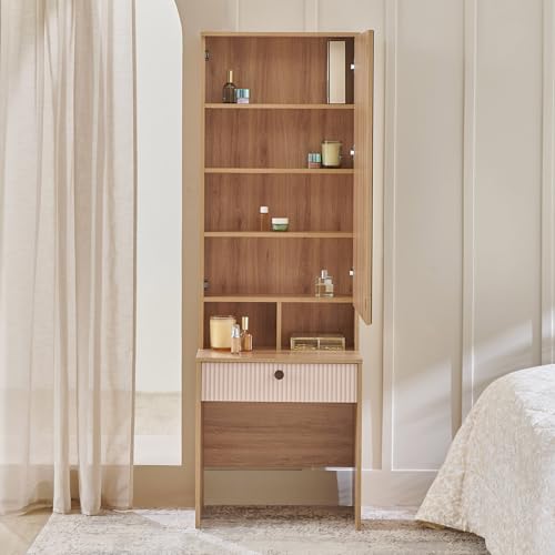 Image of Home Centre | Lexus Dresser Mirror with Drawer Storage | Engineered Wood | Brown | 1 Year Warranty