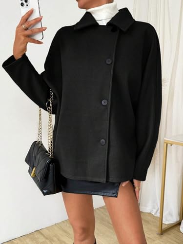 Chic Black Womens Fall Winter Jacket: Retro Batwing Sleeve for Cozy Style in X-Small - Image 6