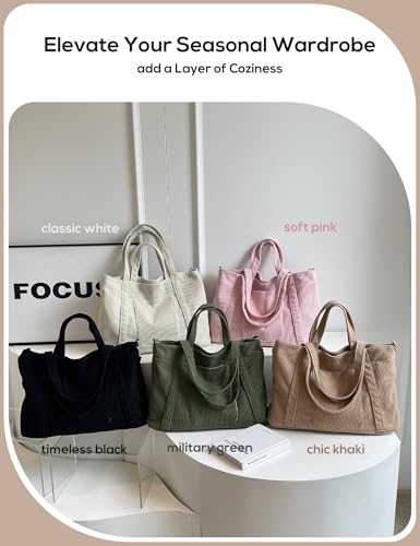 Image of METALPHA Tote Bag for Women, Large Work Corduroy Tote Bags Zippered Messenger Travel Bag Shoulder Crossbody Hobo Handbags