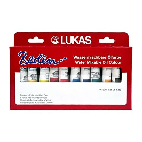 Lukas Berlin Pro Artists Water Mixable Oil Paint Set of 10 (20mL) Selection Set of 10-20 ml Tubes, Water Soluble, Lightfast Pigments, Quick Drying, Easy Clean-Up, Eco-Friendly, Professional Quality Cover