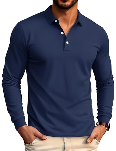 MAGCOMSEN Mens Long Sleeve Polo Shirts Dry Fit Collared Shirts for Men Golf Polo Moisture Wicking Business Casual Shirts