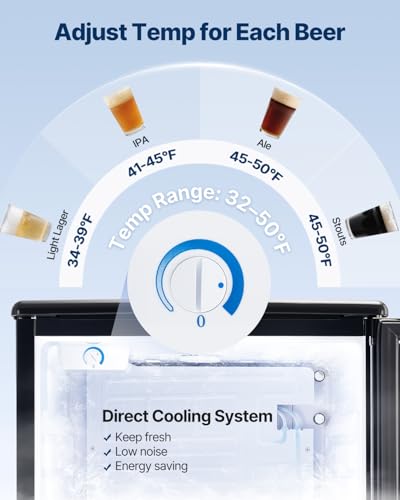 Image of VEVOR Beer Kegerator, Single Tap Commercial Draft Beer Dispenser for D system, Full Size Keg Refrigerator with 5lbs CO2 Tank, Hold 2 Sixth / 2 Ball lock keg, Black