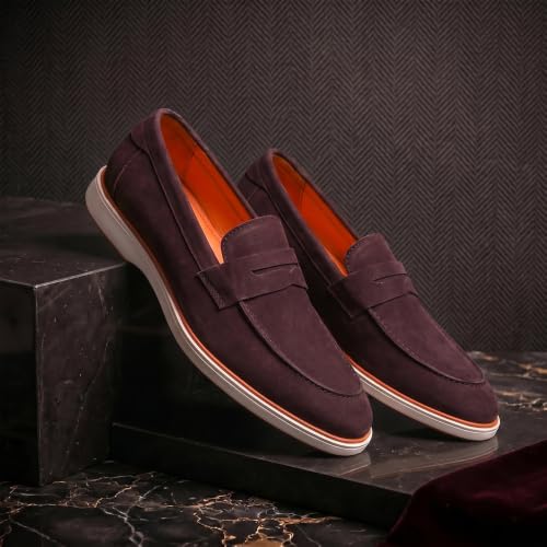 Image of HAYES LONDON Italian Suede Leather Loafers for Men | Casual Slip-On Shoes | Breathable & Lightweight Summer Wear | Comfortable Walking Shoes