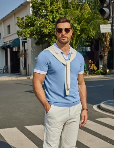 Image of COOFANDY Men's V Neck Short Sleeve Stretch Knit Polo Shirt