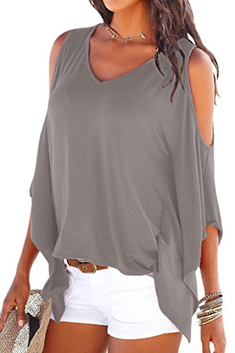 Pink Queen Lady's Vogue Shoulder Off Loose Dolman Top Blouse Gray Size XL