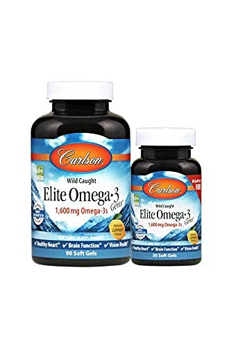 Carlson Elite Omega-3 Gems, Norwegian, 1,600 mg Omega-3s, 90 + 30 Soft Gels 120 Soft Gels