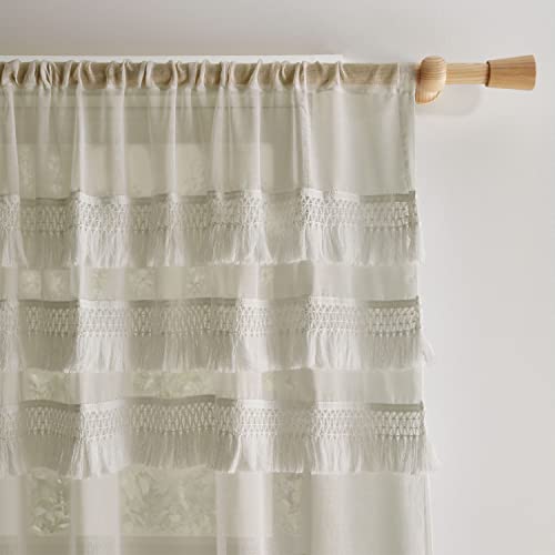 Pineapple Elephant Izmir Tassel 55x48 Inch Slot Top Voile Curtain Panel Stone Grey, W 48" x L 55.1" (1 Panels) - Image 2
