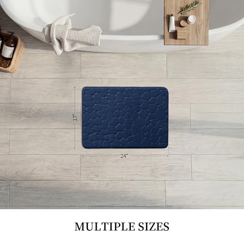 Image of YIHOUSE Memory Foam Bath Mat Cobblestone Bathroom Rugs Super Water Absorbent Bath Mats for Bathroom Machine Washable Bath Rugs(17x24,Dark Blue)