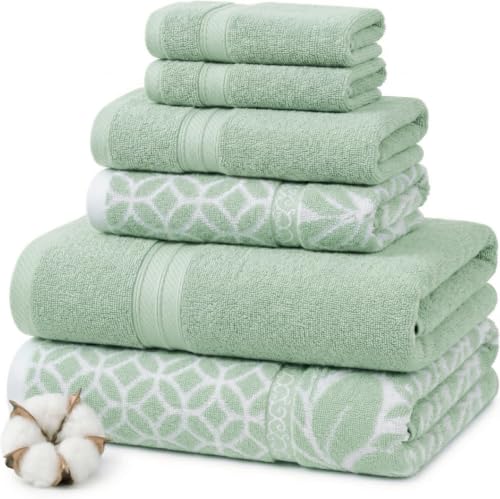 Image of Modern Threads Trefoil Filigree 6-Piece 100% Cotton Towel Set - Reversible Yarn Dyed Jacquard 2 Bath Towels,2 Hand Towels,2-Washcloths-- Absorbent,Quick Dry,Soft & Durable- Sage Green,(Pack of 8)