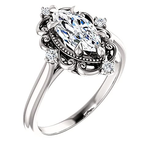 1 CT Marquise Cut Colorless Moissanite Engagement Ring, Wedding/Bridal Ring, Solitaire Halo Style, Vintage Antique Anniversary Promise Ring Gifts for Her2