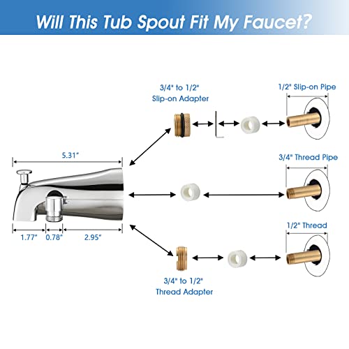Proox All Metal Tub Spout With Diverter, 6 Settings Hand Held Shower With On/Off Pause Switch, Bathtub Faucet With Sprayer Chrome #TOP5