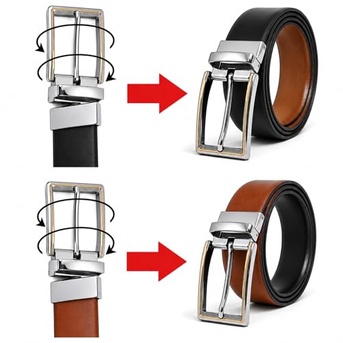 Image of THE MEN THING Mens Genuine Leather Belt | 2 in 1 Reversible (Brown & Black) (1 Pc.) - Velaro - AXIOM