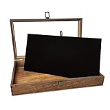 MOOCA Glass Top Wooden Jewelry Display Case with Removable Black Luxurious Velvet Jewelry Display Pad, Deeper 2.75-Inch Design for Taller Collectibles, Brown Color
