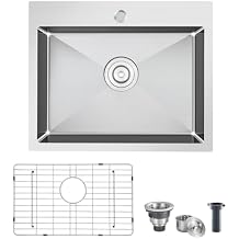 POPFLY 23 Inch Drop in Kitchen Sink, 2318 Inch Top mount Small Bar Prep Sink, 304 Stainless Steel 9 Inch Deep Single Bowl Overmount Sink, Brushed
