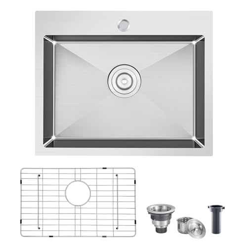 POPFLY 23 Inch Drop in Kitchen Sink, 23×18 Inch Top Mount Small Bar Prep Sink, 304 Stainless Steel 9 Inch Deep Single Bowl Overmount Sink, Brushed by POPFLY - Used condition - CA$197.56