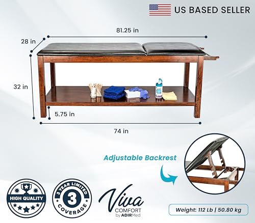 Vivacomfort Wooden Medical Exam Table with Mahogany Finish, Medical Table for Medical Exam Room Furniture, Spa Beds and Tables
