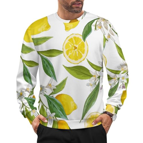 Yellow Lemon Print Loose Fitting Pullover Sweater Soft, Warm, and Comfortable