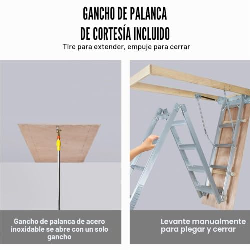 Escalera telescópica plegable VEVOR para ático con capacidad de 158 kg y extensión ajustable 5