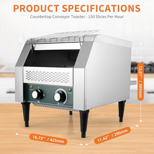 Commercial Conveyor Toaster, 150 Slices/h, 1300w 110v, 7 Temperature Settings, Timer Included, Perfect for Bun, Bagel, Bread, Commercial Toasters by WildVenture - Image 3