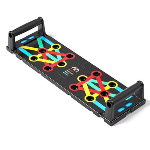 UPREIGN Multi-Functional Push-Up Plate with 4 Color Zones and 16 Holes. Portable and Foldable Push-up Board with Handle for Muscle Building and Strength Training
