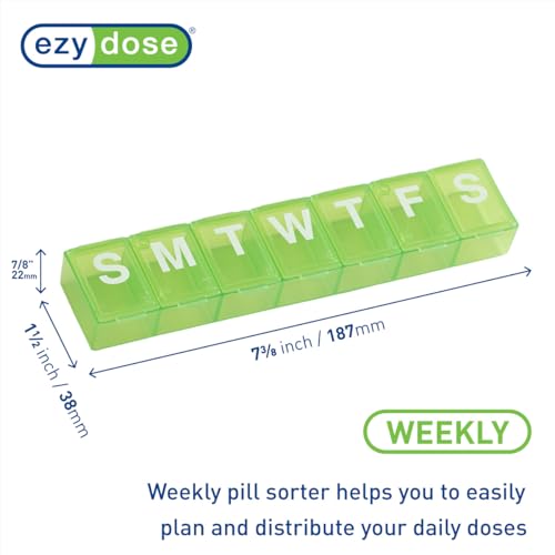 Image of EZY DOSE Weekly (7-Day) Pill Case, Medicine Planner, Vitamin Organizer Box, Convenient and Easy to Use, X-Large Compartments, Travel Friendly, Color May Vary (Randomly Selected), BPA Free