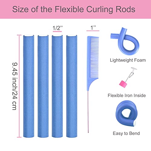 36 Pcs 9.45"Hair Rollers Flexi Rods,Flexible Curling Rods Hair Foam Roller,Bendy Rollers For Hair Twist Foam Hair Rollers Curlers,No Heat For Long Short Hair Women &2 Steel Pintail Comb Rat Tail Combs #TOP1