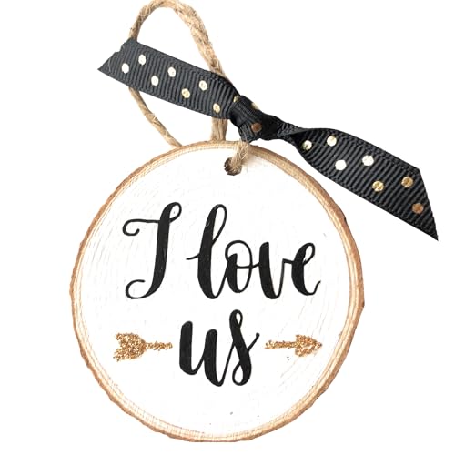 Bleacher Spirit I Love Us Wood Keepsake Gift Handmade Rustic Hanging Sign Small Romantic Decor for Couple Mini Love Decor 2 Inch