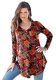 Roaman's Women's Plus Size Knit Thermal V Neck Swing Tunic – Long Sleeve - 12, Chocolate Wallflower