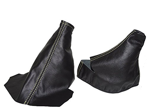 The Tuning-Shop Ltd Compatible with Shift Boot & E Brake Boot for Chevrolet Corvette C5 1997-2004 Black Genuine Leather Yellow Stitching