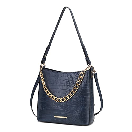 Image of MKF Collection Shoulder Bag for Women, Faux Crocodile-Embossed Vegan Leather, Hobo Handbag Messenger Purse