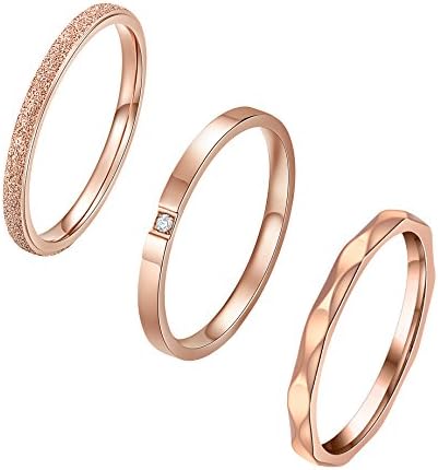 3 Pieces Women's Stainless Steel 2MM Stackable Enternity Ring Rose Gold Silver Plated Wedding Band