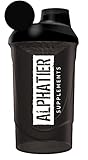 ALPHATIER BEASTMODE Shaker schwarz 600 ml für unterwegs - Sport Fitness Bodybuilding - mit Schraubverschluss und Siebeinsatz - BPA-frei - Classic black