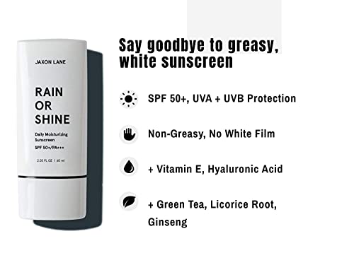 Image of RAIN OR SHINE Anti Aging Face Sunscreen SPF 50 for Clear Skin w /Green Tea, Hyaluronic Acid, Vitamin E Oil, Ginseng, Licorice Root - SPF Moisturizer for Face & Body (Fragrance-Free, 2.03 Fl Oz, 4 pack)