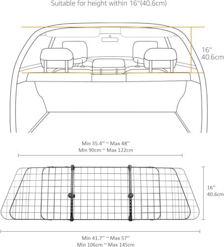 Amazon Basics Adjustable Dog Car Barrier for Vehicles, 59.72 x 5.20 x 16.46 in, Black