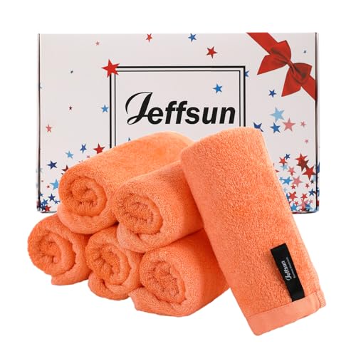 JEFFSUN Wash Cloths 6 Pack,Super Soft Face Towels on Sensitive Skin,Orange