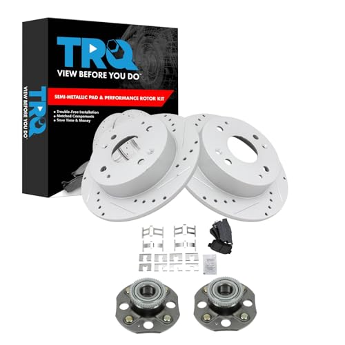 Image of TRQ Performance Rear Brake Pad and Rotor Set Semi Metallic Coated Rotors Compatible with 1998-2002 Honda Accord